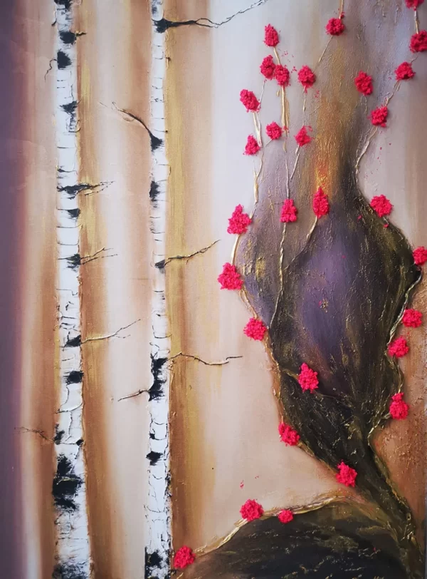 The Harmony of Birch and Blossoms: An Abstract Journey